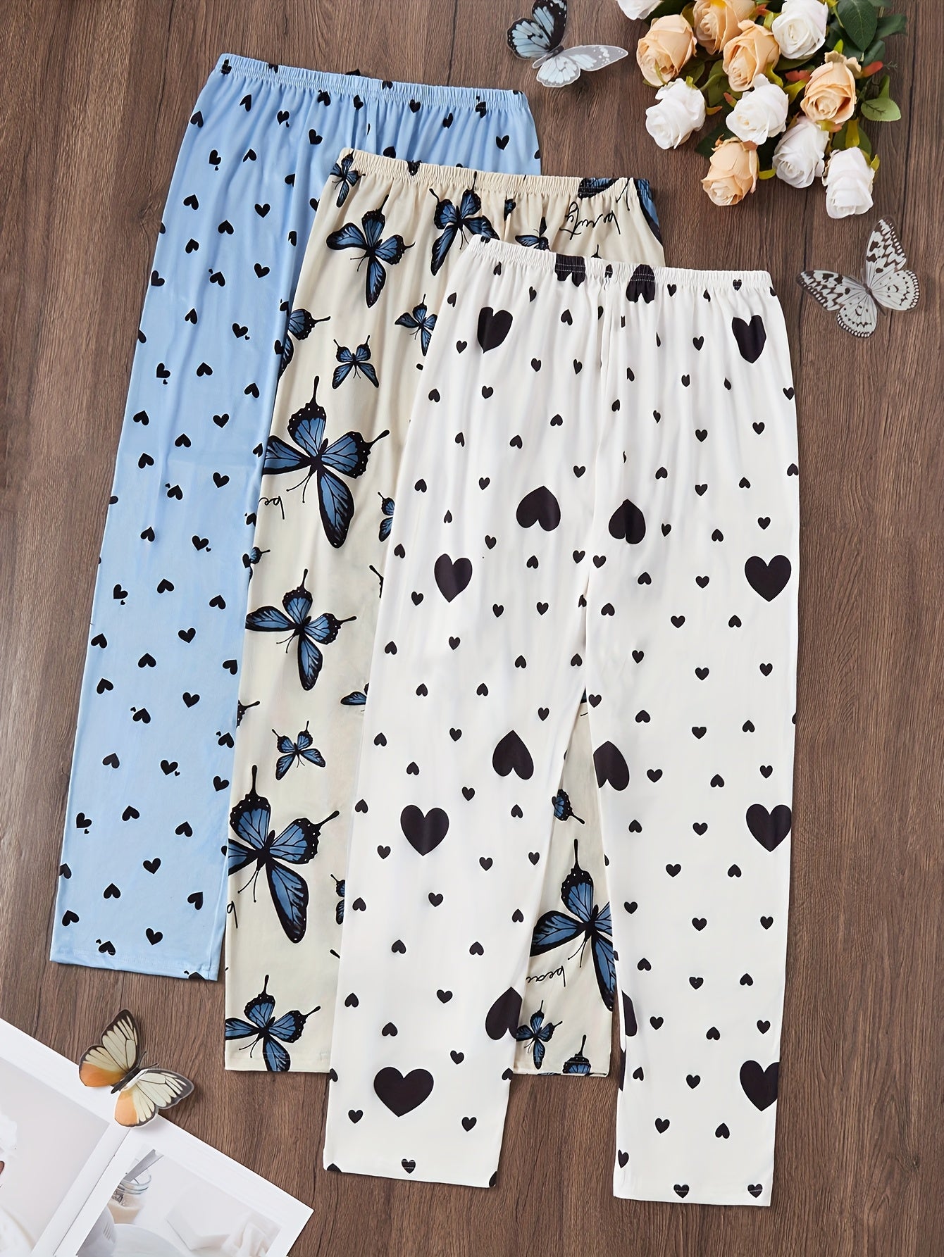 Pack of 3 Multi Printed Palazzo Pajamas (Sky Blue, Off White, White)