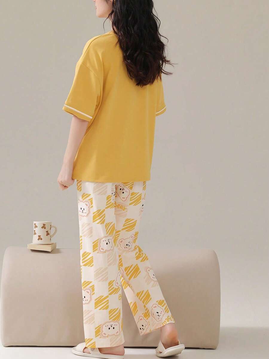 Yellow 3 Bear Printed Night Suit
