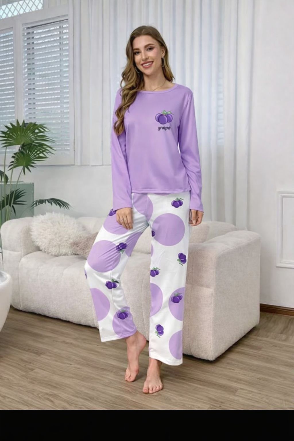 Lilac Graps Printed Full Sleeves