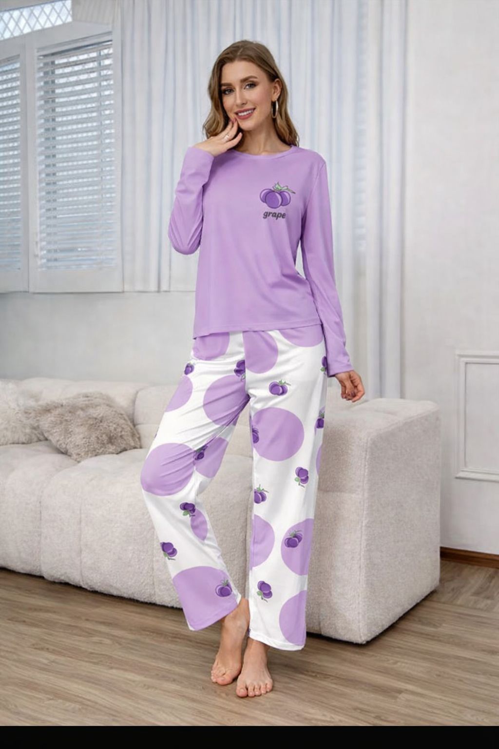 Lilac Graps Printed Full Sleeves