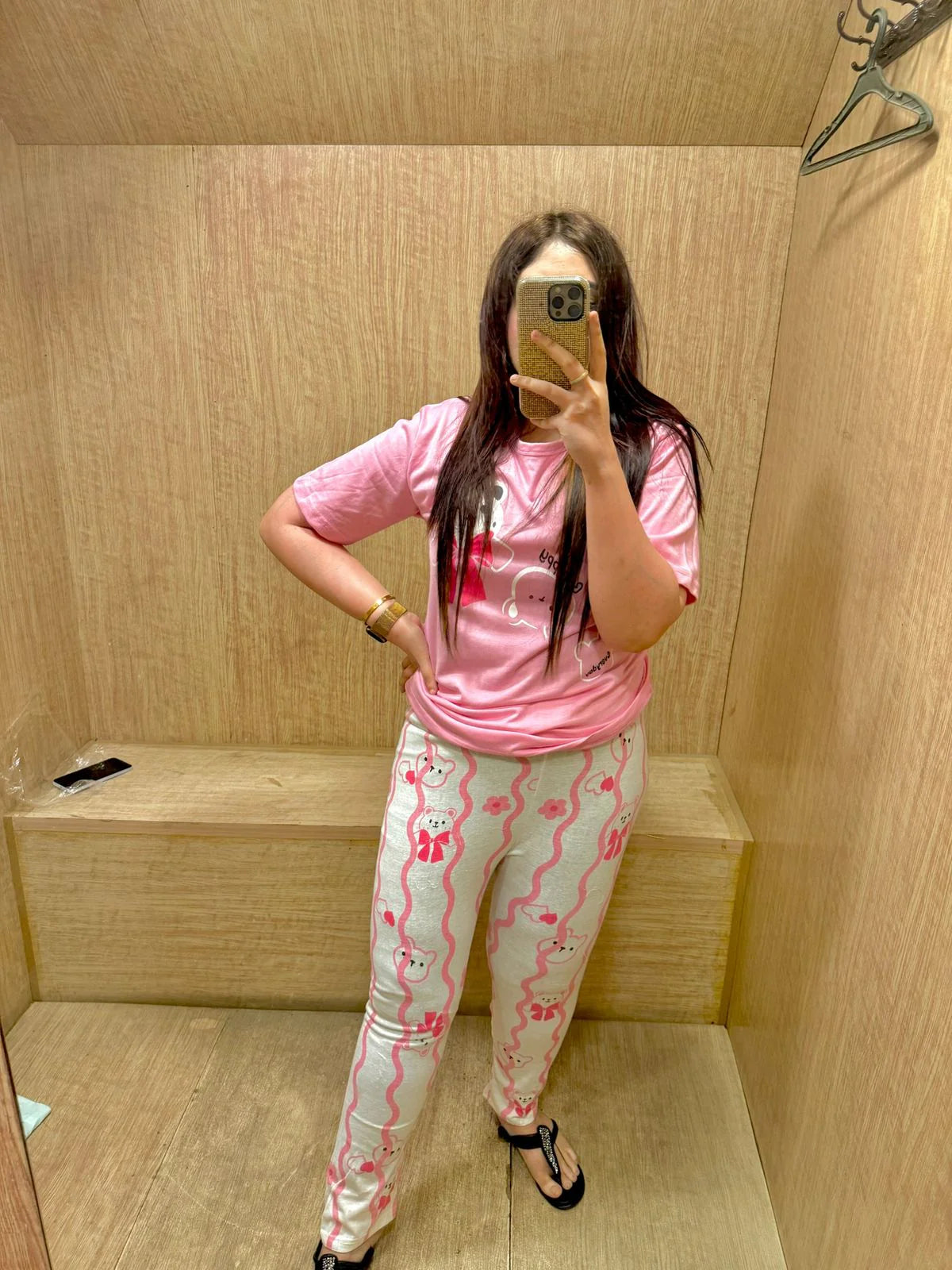 Pink Happy Bear Printed Nightsuit