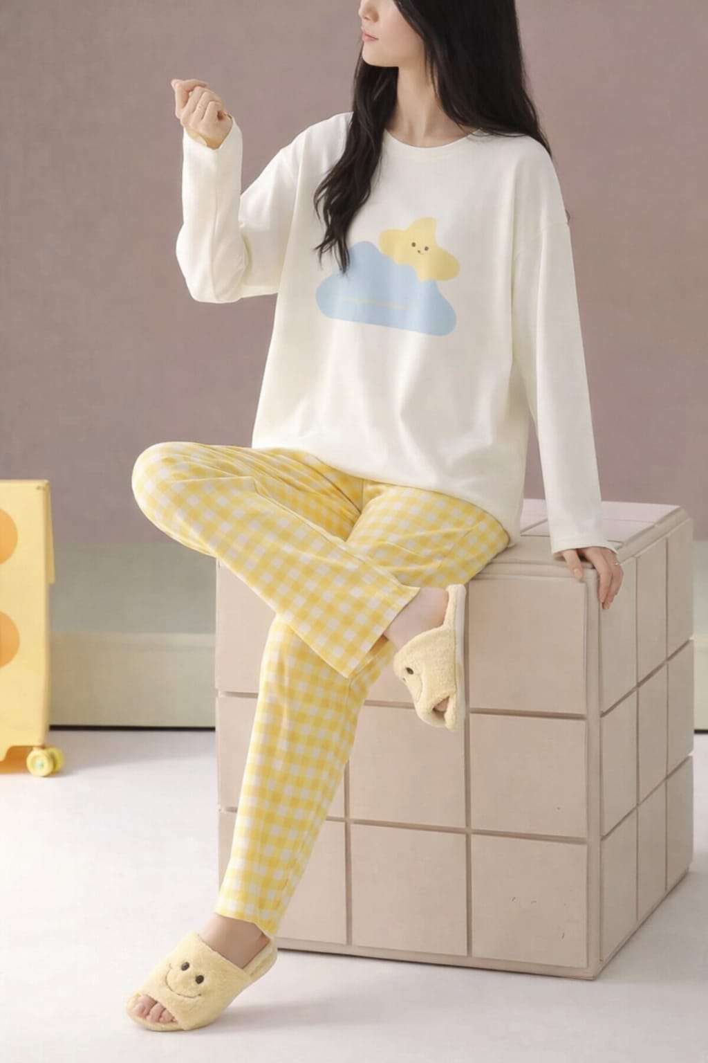 White With Clound And Star Print Full Sleeves