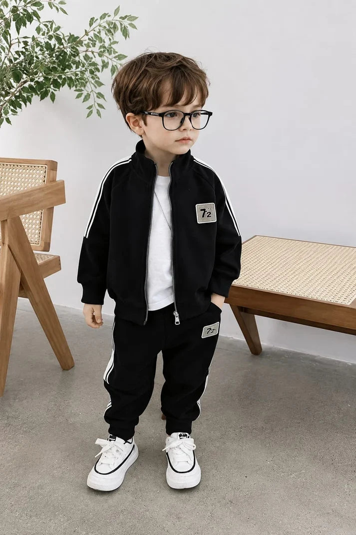 Boys & Girls Fleece Tracksuit Set – Long Sleeve Full-Zip Jacket and Joggers with Side Stripe (R-1)