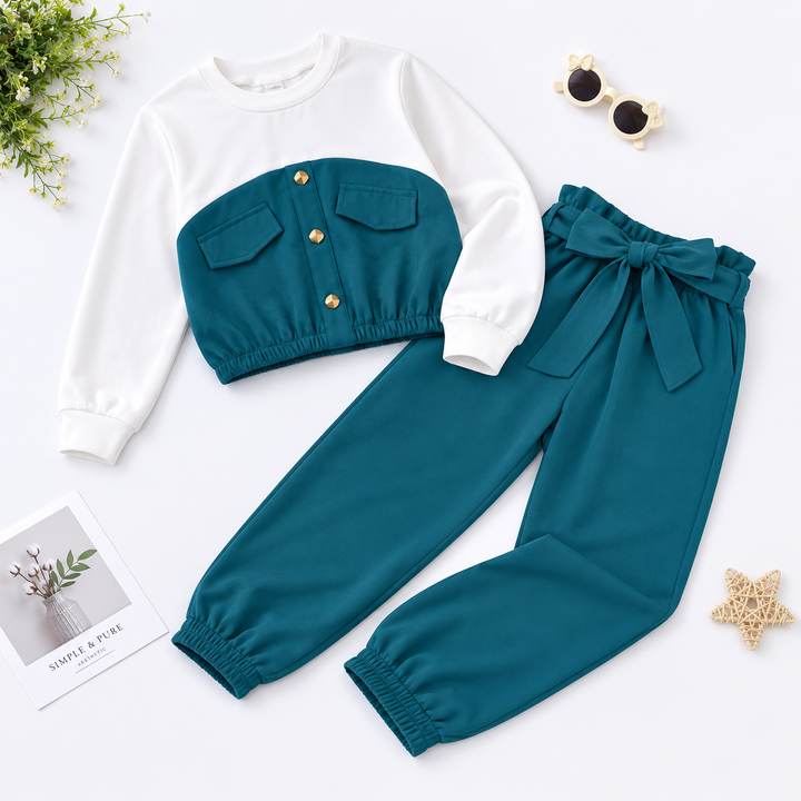 Girls Chic Colorblock Jumpsuit – Teal Green