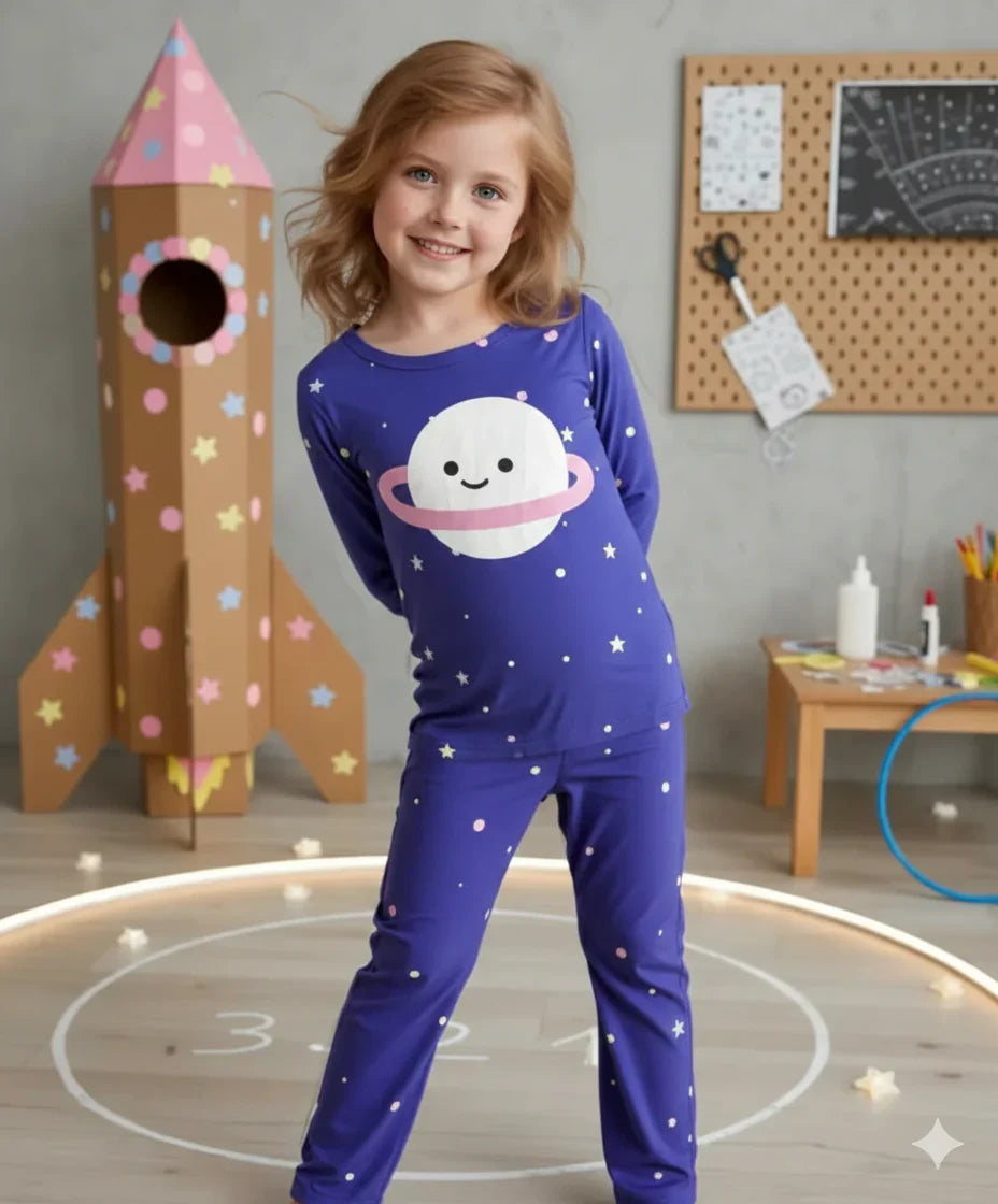 Purple Planet and Stars Printed Kids Kids Suit