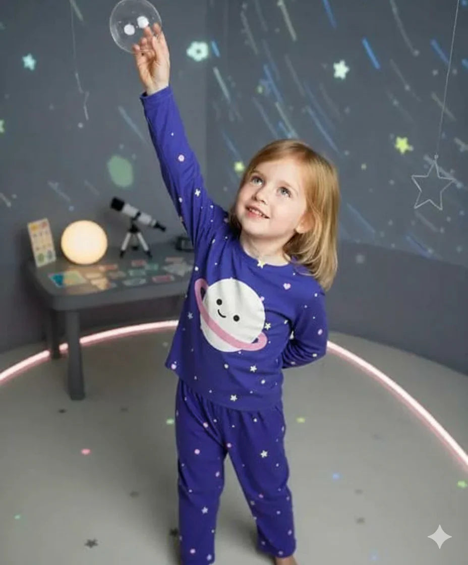 Purple Planet and Stars Printed Kids Kids Suit