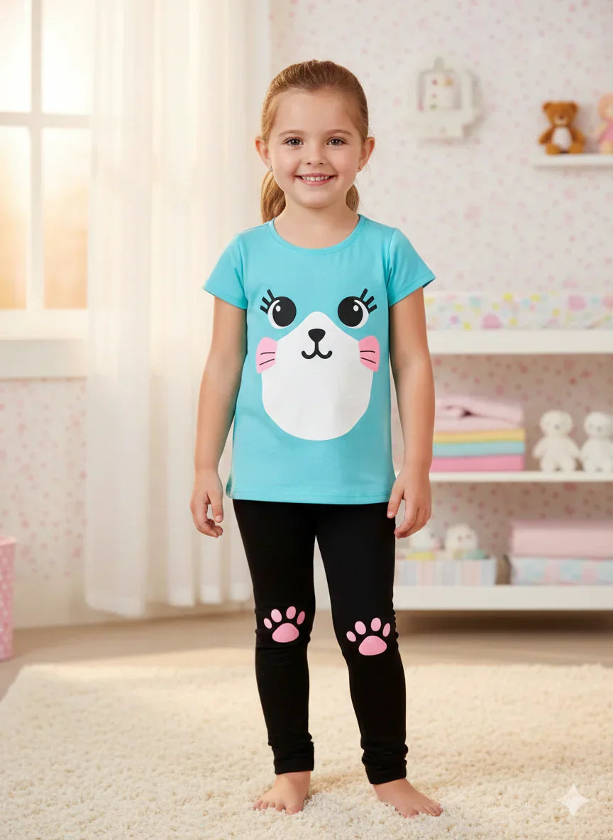 Blue Cute Face Printed Kids Suit