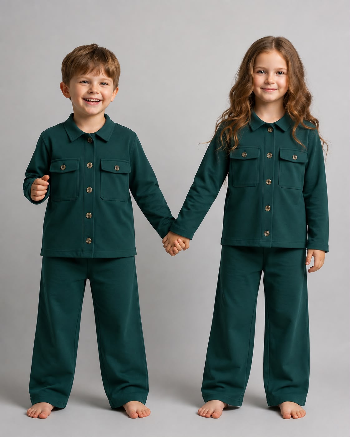 Kids 2-Piece Lounge Set with Dual Flap Pockets (Emerald Green)