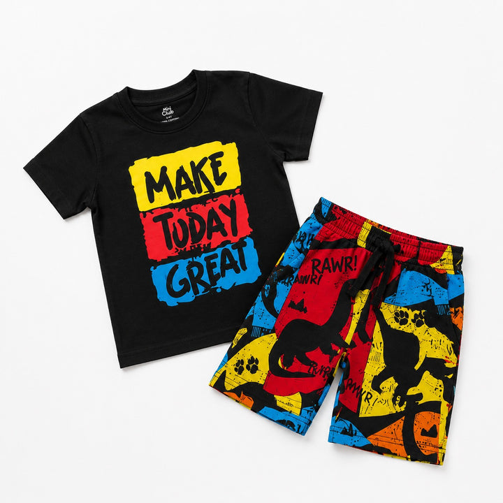 Kids Summer Graphic Tee & Shorts Set – Black