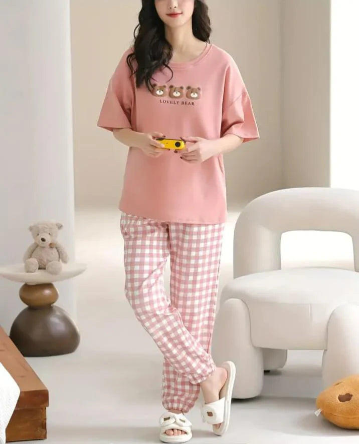 Pink lovely 3 bears Print Half Sleeves