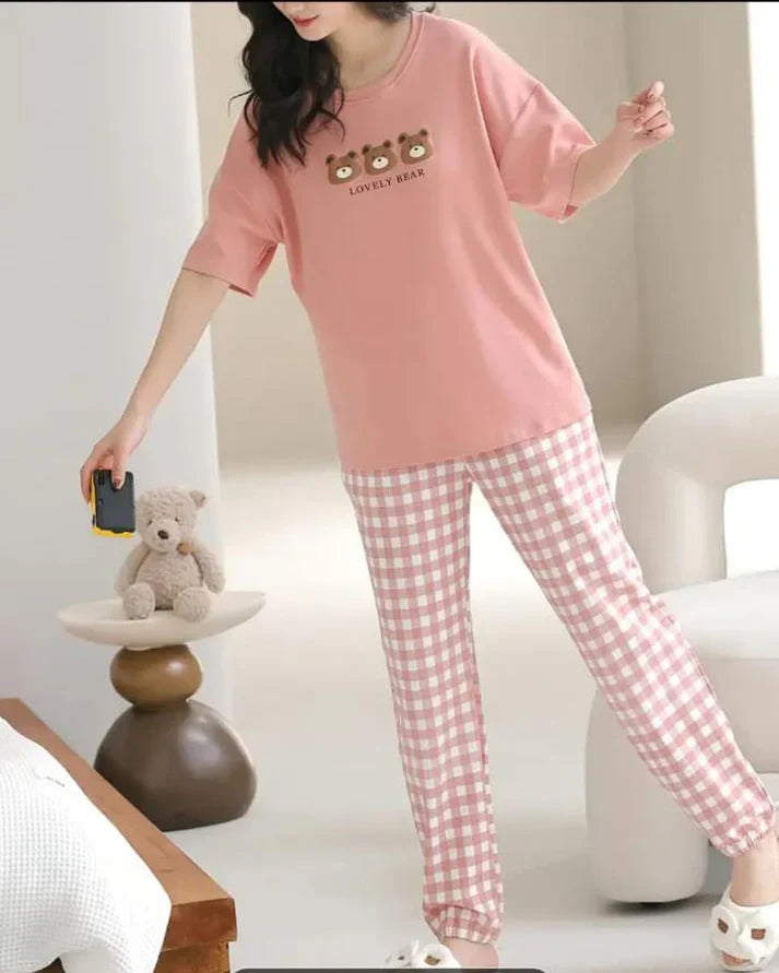 Pink lovely 3 bears Print Half Sleeves