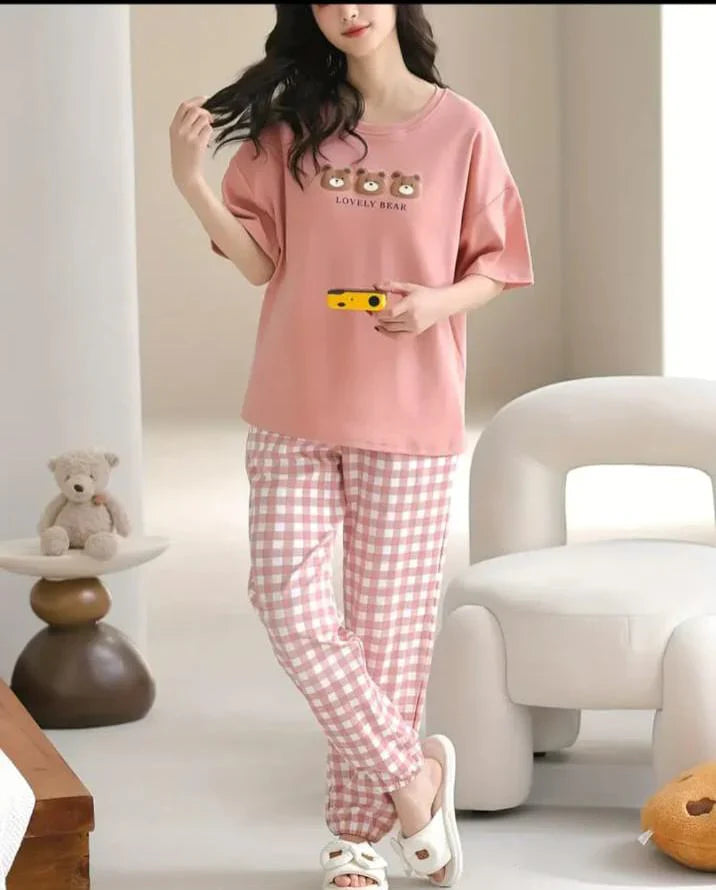 Pink lovely 3 bears Print Half Sleeves