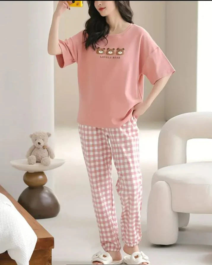 Pink lovely 3 bears Print Half Sleeves
