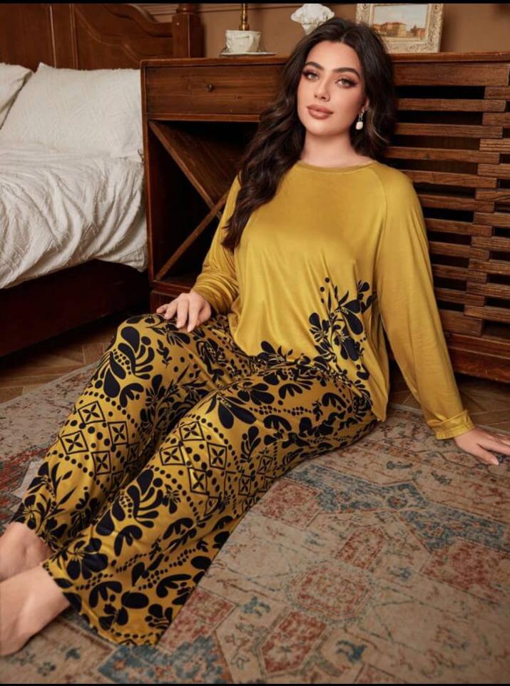 Yellow Floral Print Full Sleeves with floral Printed pajama