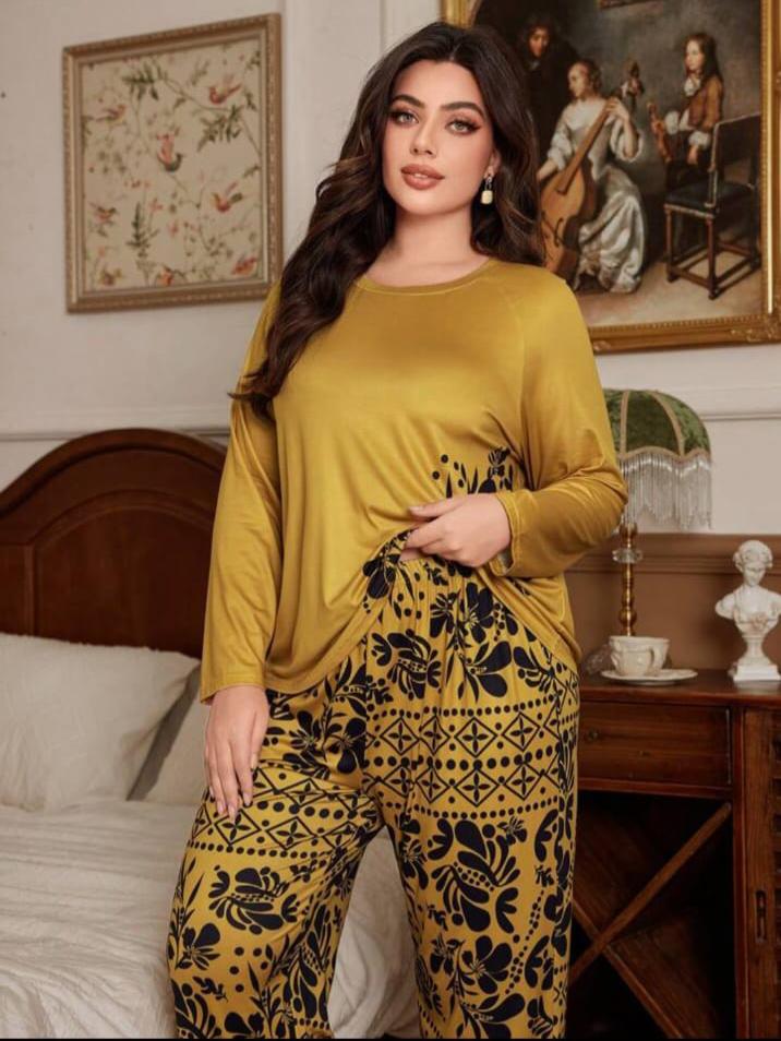 Yellow Floral Print Full Sleeves with floral Printed pajama
