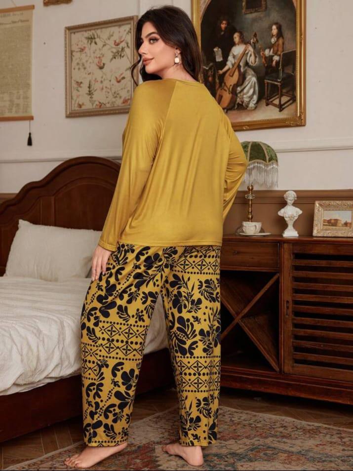 Yellow Floral Print Full Sleeves with floral Printed pajama