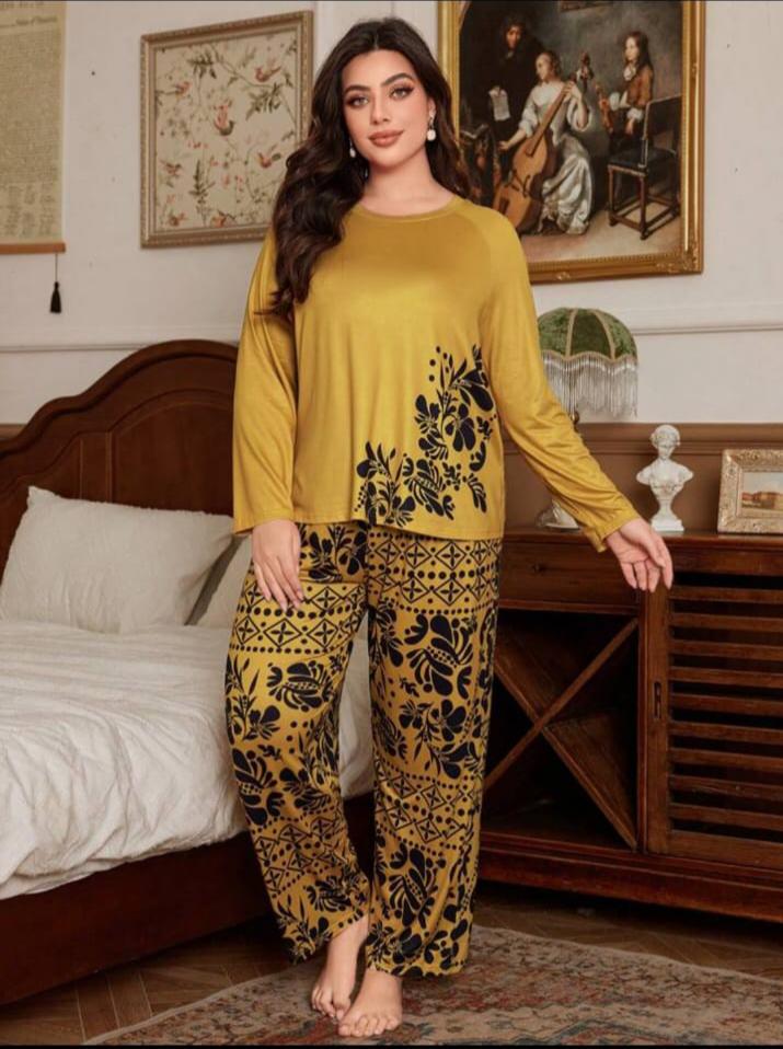 Yellow Floral Print Full Sleeves with floral Printed pajama