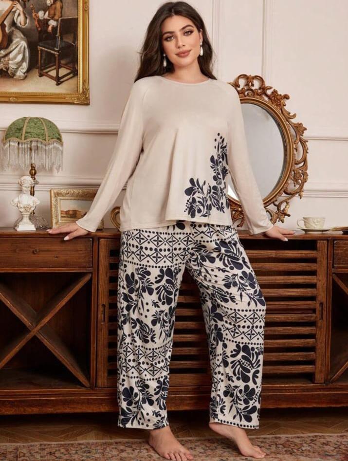 Skin Floral Print Full Sleeves with floral Printed pajama