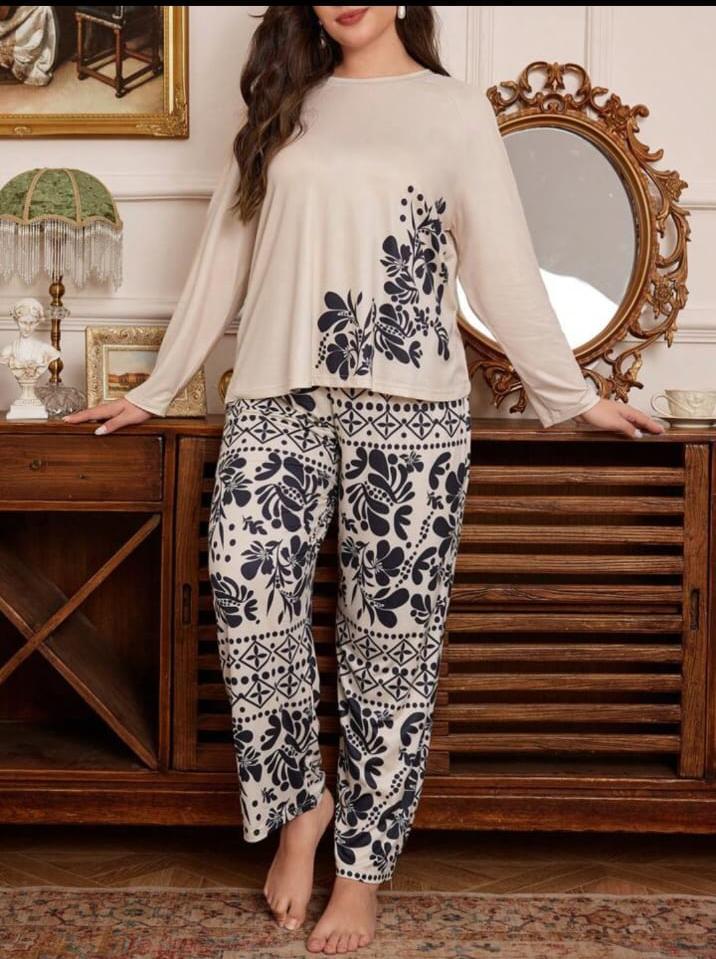 Skin Floral Print Full Sleeves with floral Printed pajama