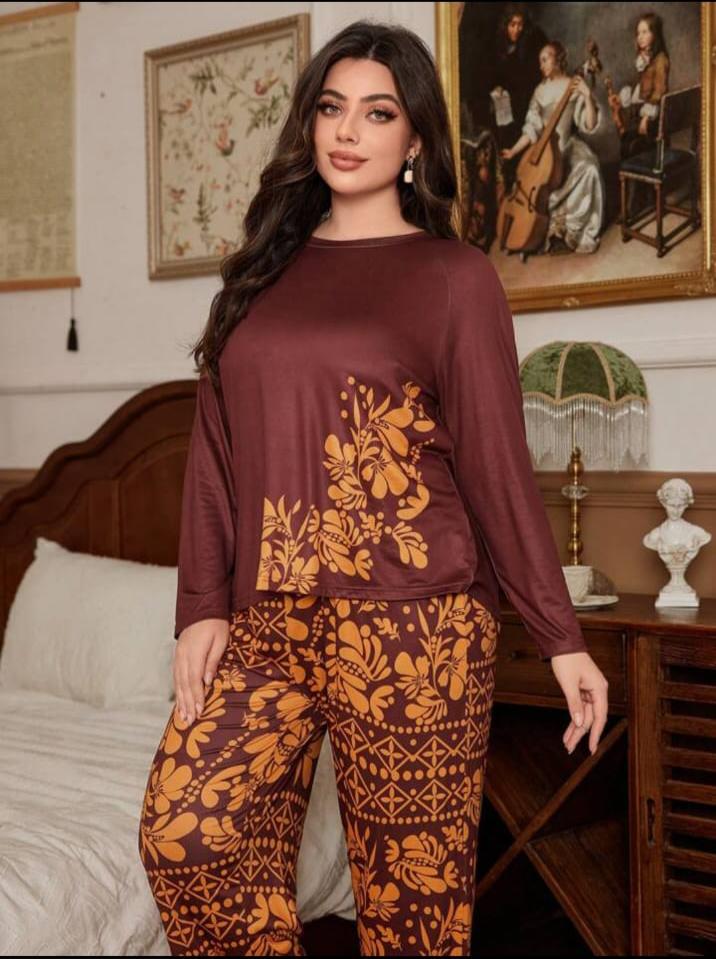 Maroon Floral Print Full Sleeves with floral Printed pajama