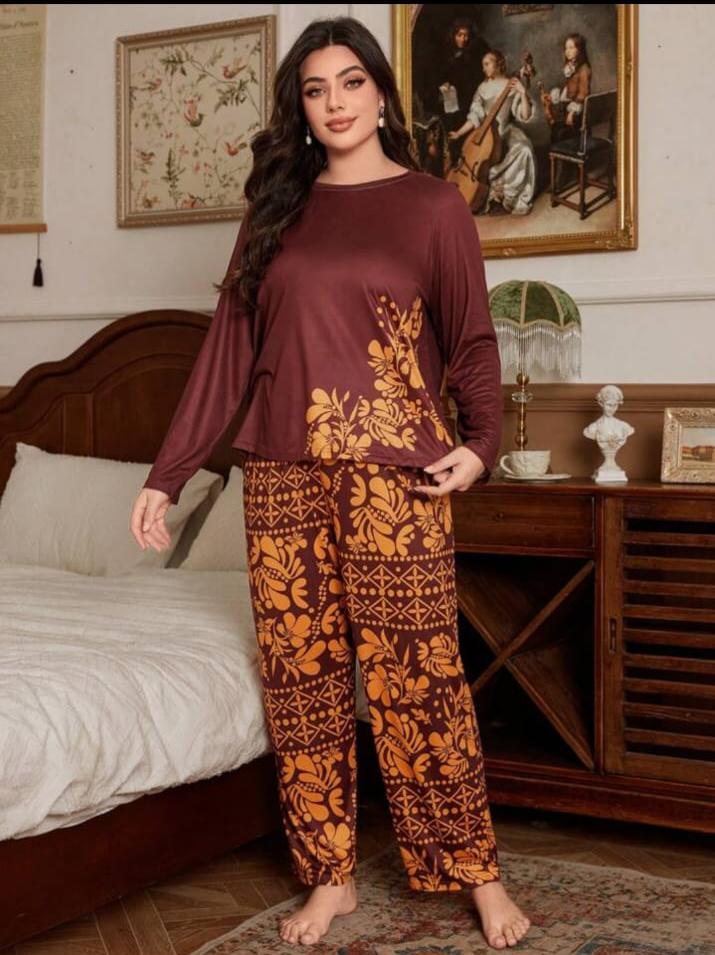 Maroon Floral Print Full Sleeves with floral Printed pajama