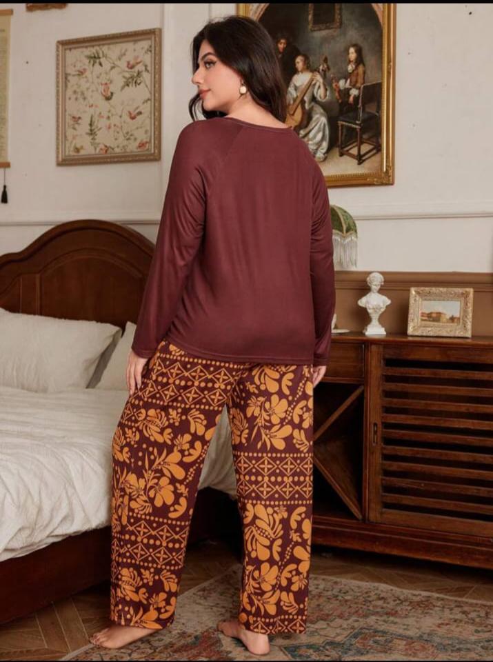Maroon Floral Print Full Sleeves with floral Printed pajama