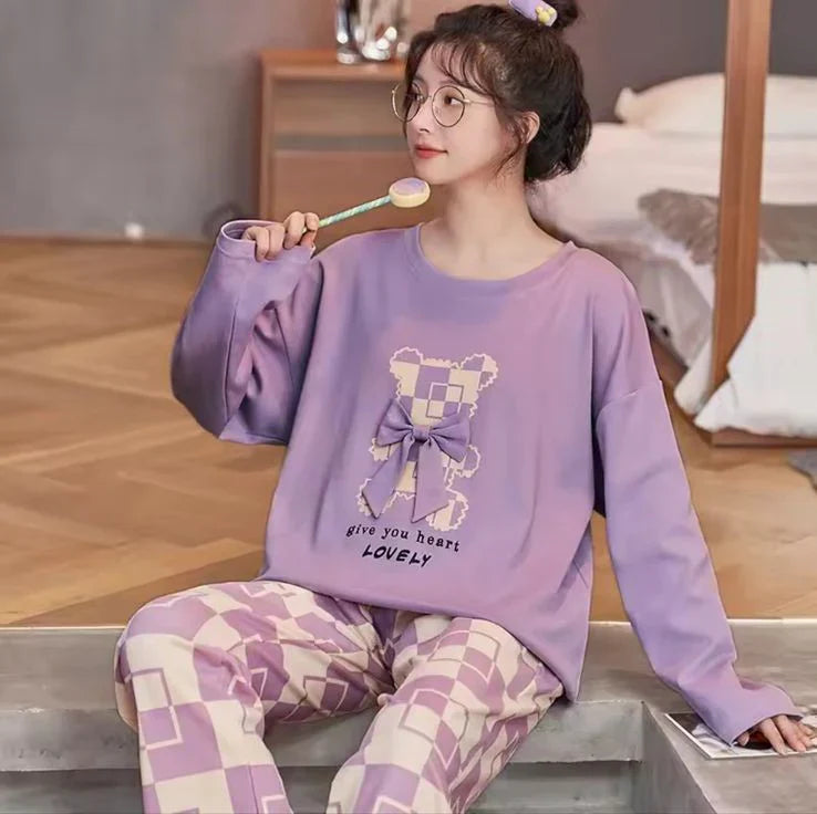 Lilac Give your heart Lovely Full Sleeves with Printed Pajama