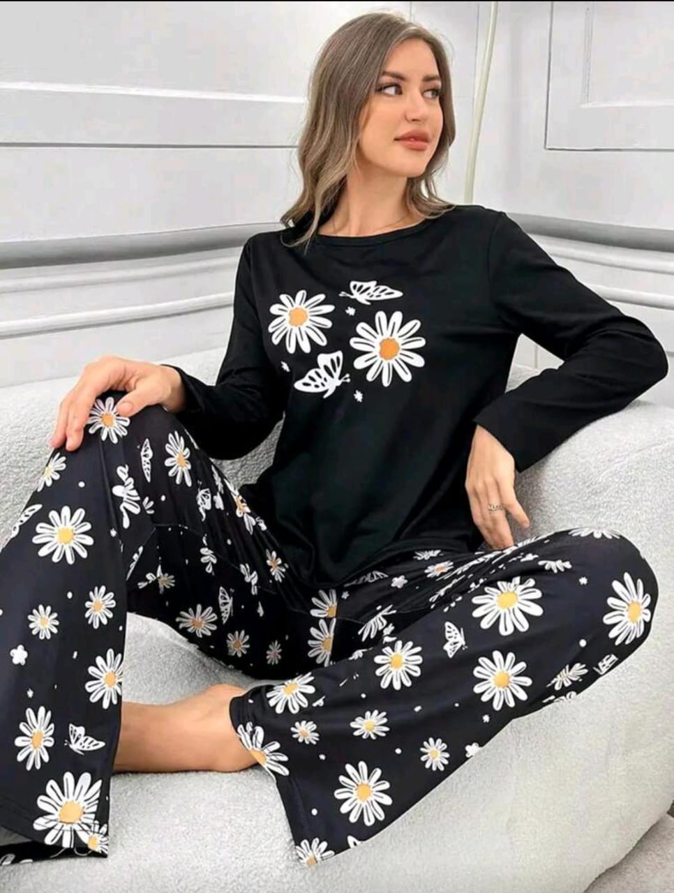 Black Sunflowers Printed Full Sleeves PJ