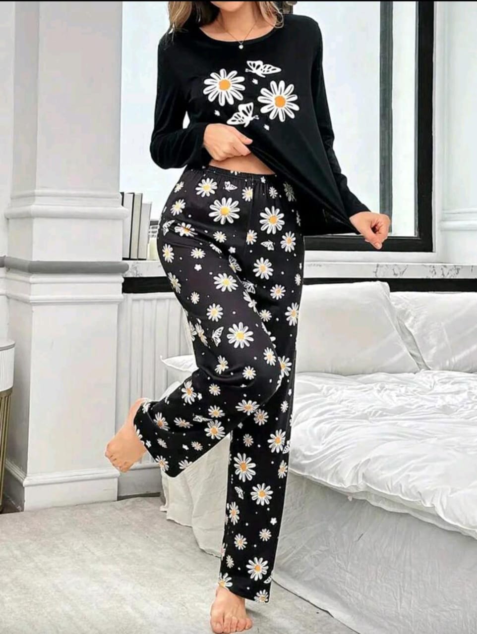 Black Sunflowers Printed Full Sleeves PJ