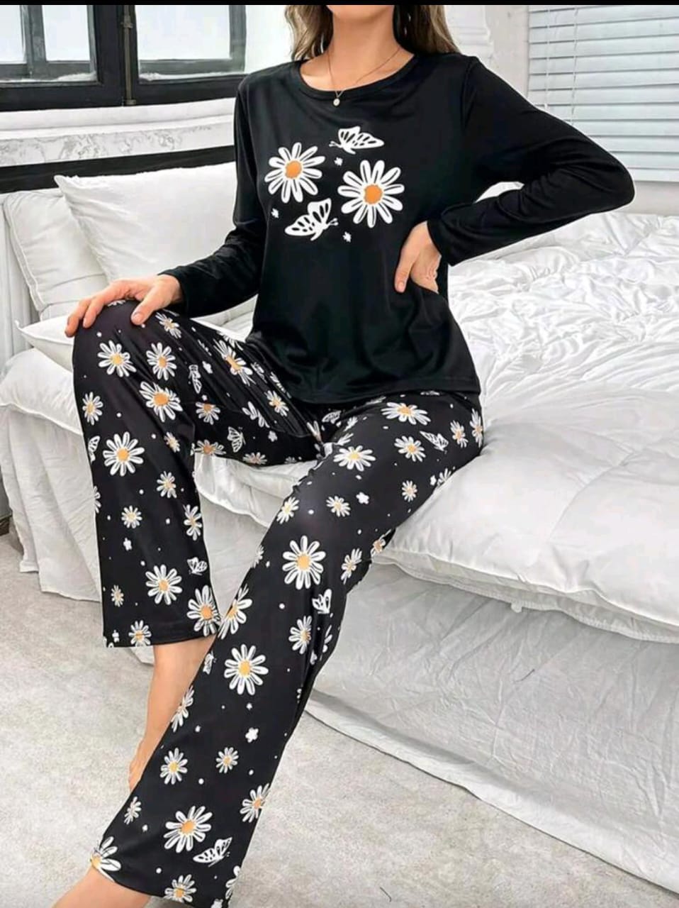 Black Sunflowers Printed Full Sleeves PJ