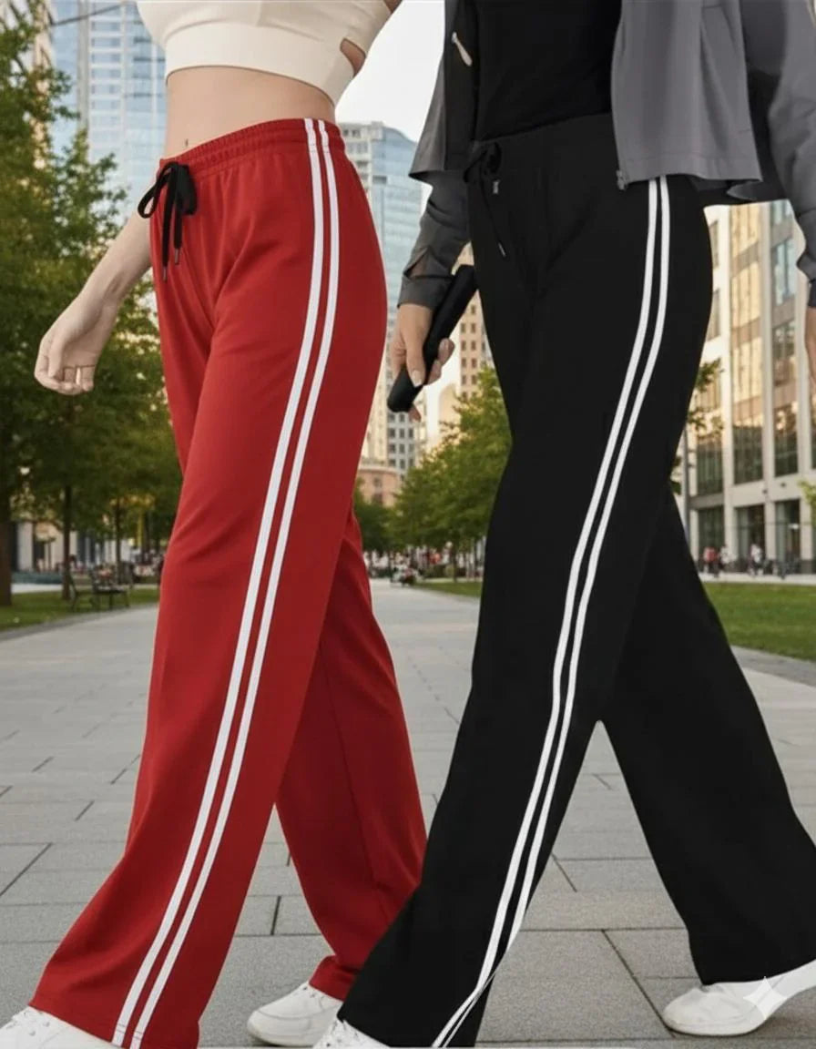 Pack Of 2 White Stripes Pajamas For Ladies (Red,Black)