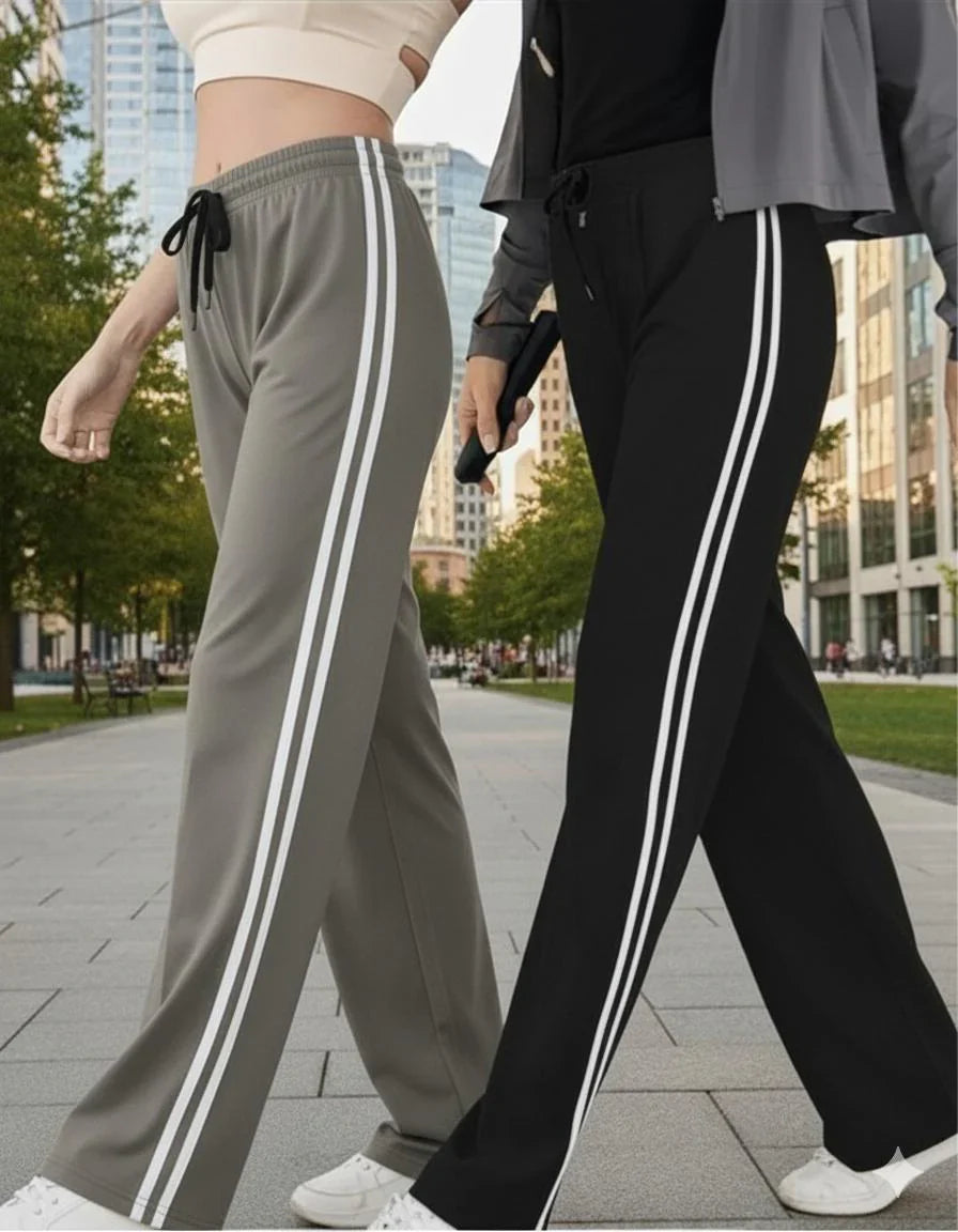 Pack Of 2 White Stripes Pajamas For Ladies  (Grey, Black)