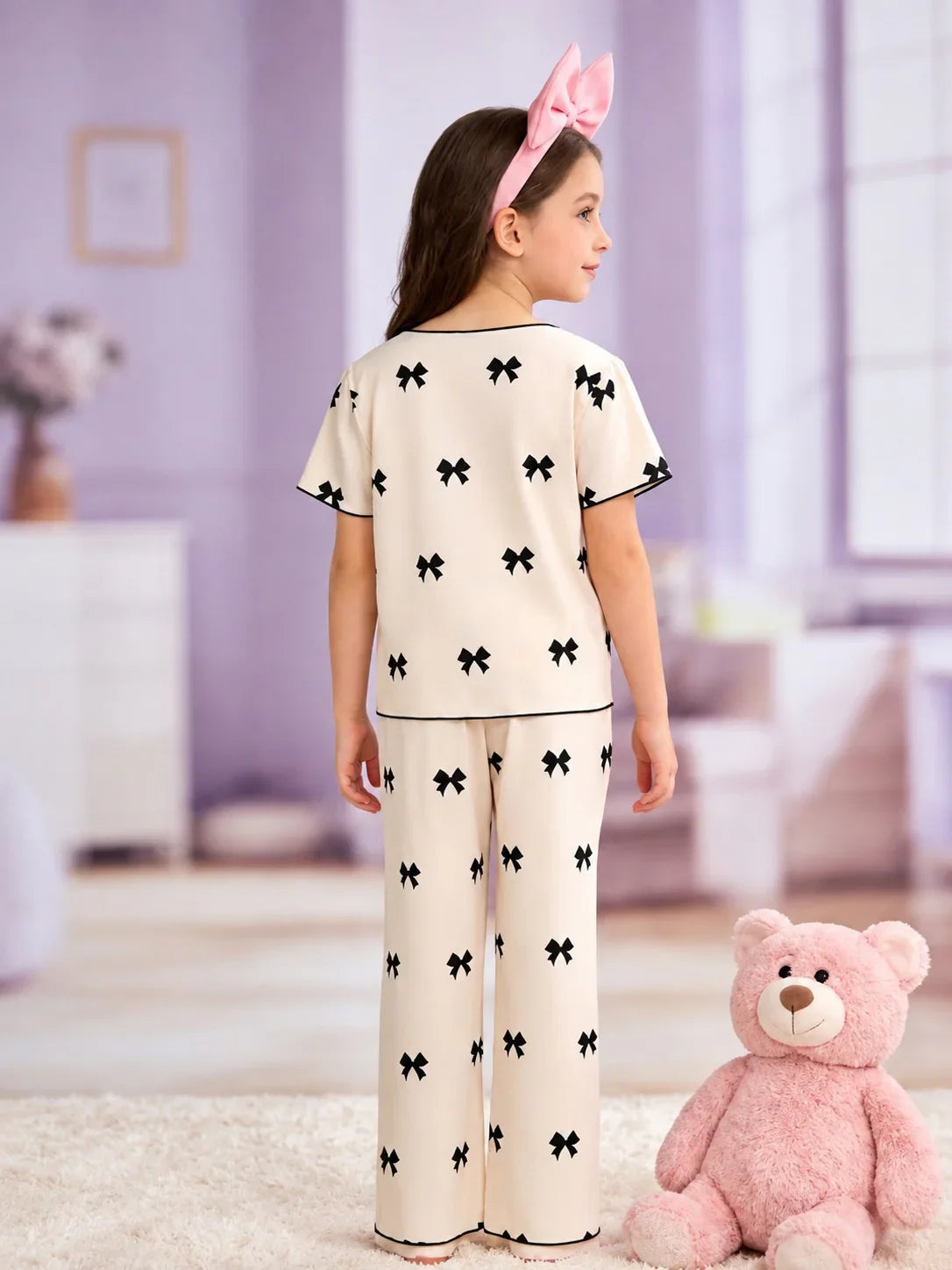 White With Black Bow Printed Kid Suit