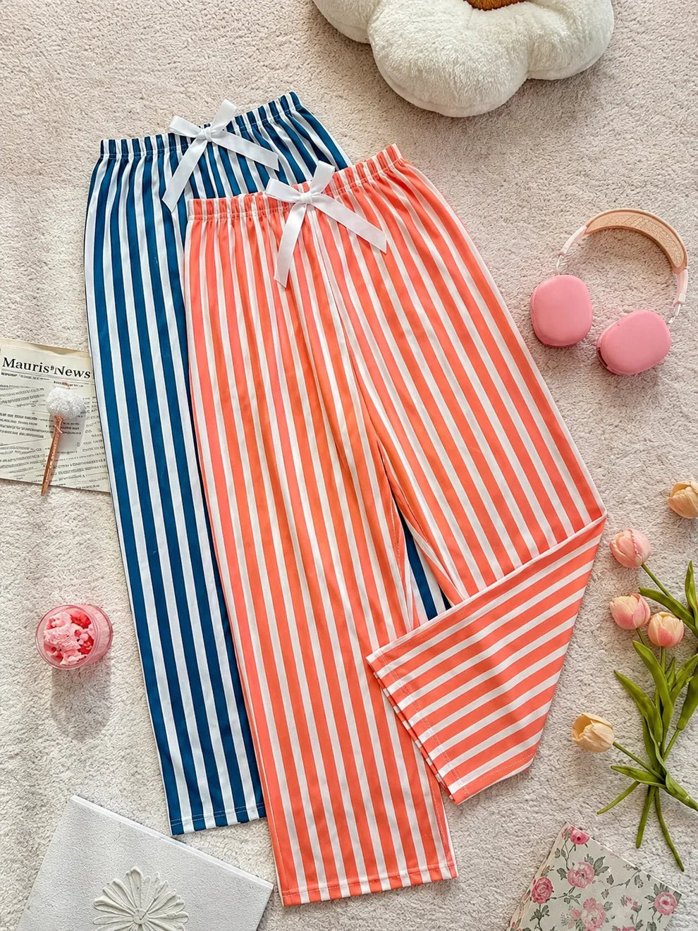 Pack of 2 Blue And Orange Lining Printed Plazzo Sets For Her
