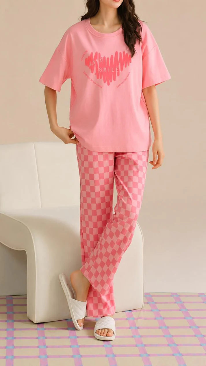 Pink Big Smile Hearts Printed Half Sleeves