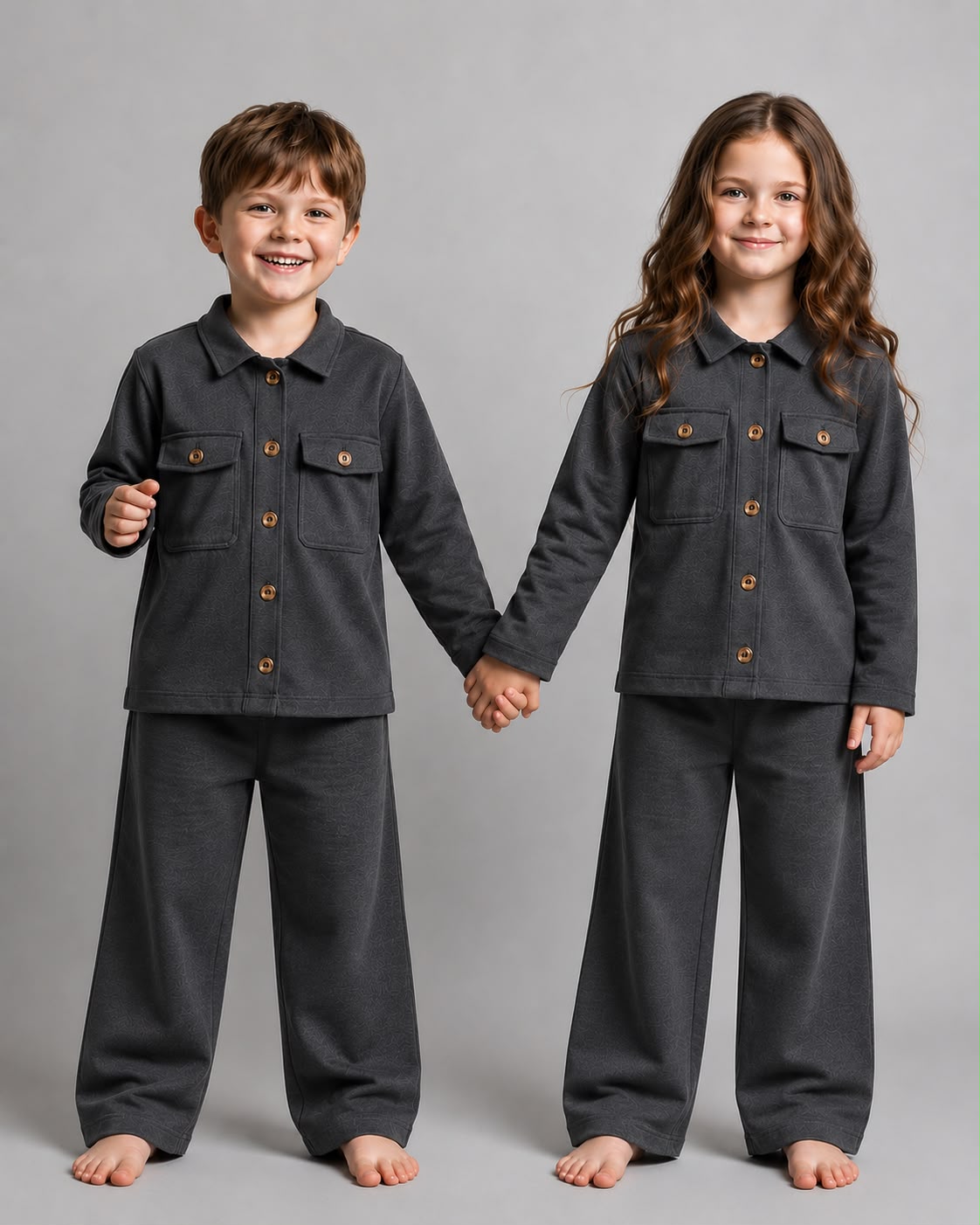 Kids 2-Piece Lounge Set with Dual Flap Pockets (Dark Grey)