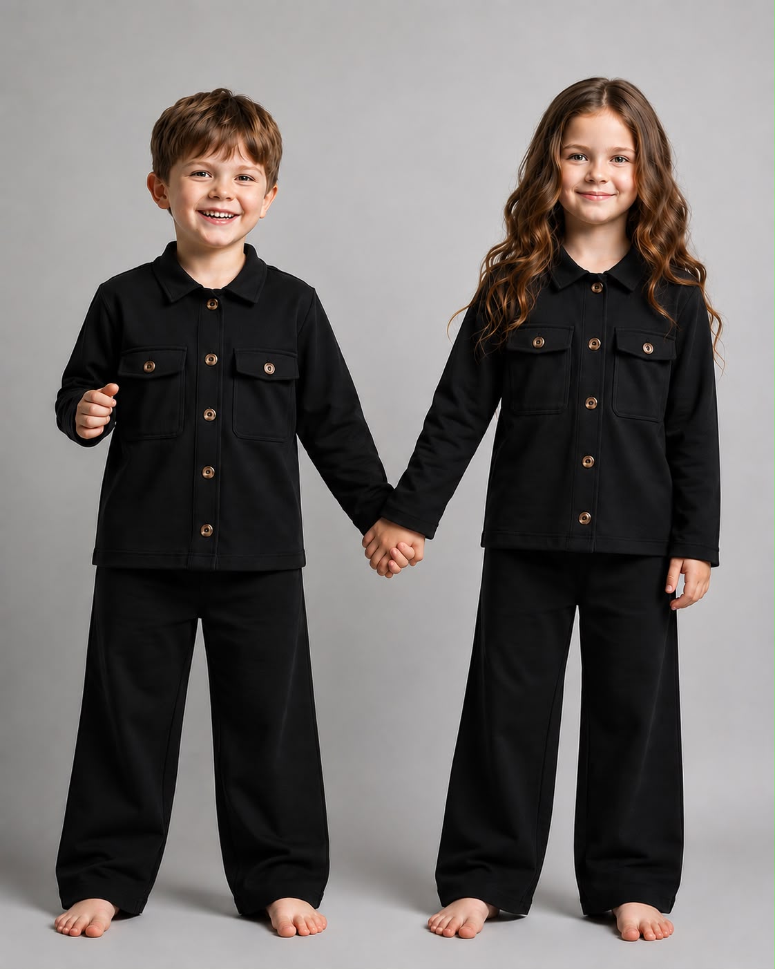 Kids 2-Piece Lounge Set with Dual Flap Pockets (Black)