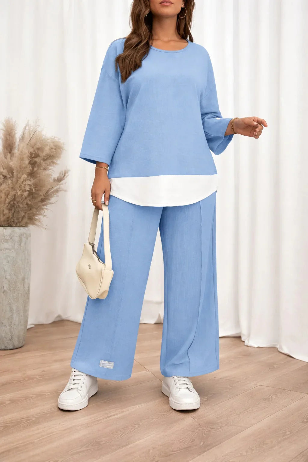 Sky blue with White Bottom line Plain plazzo