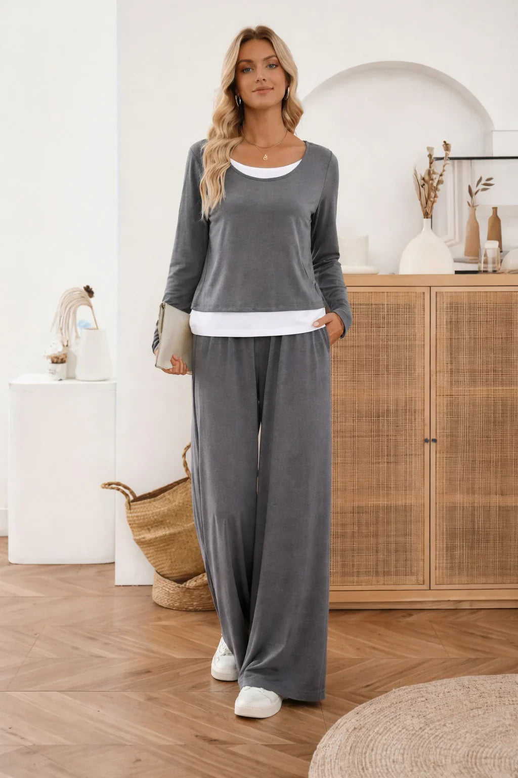 Grey with White Bottom line Plain plazzo