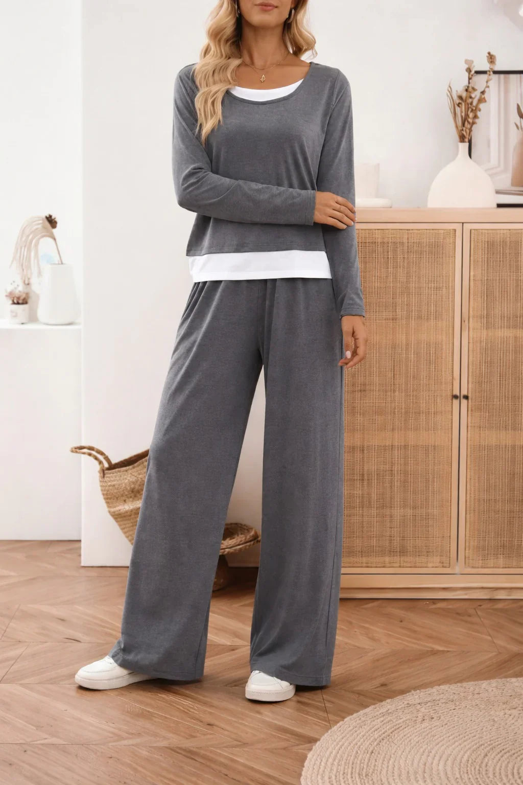 Grey with White Bottom line Plain plazzo