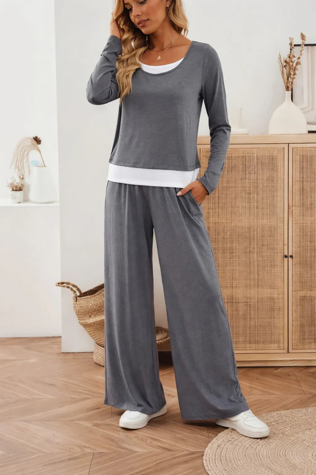 Grey with White Bottom line Plain plazzo
