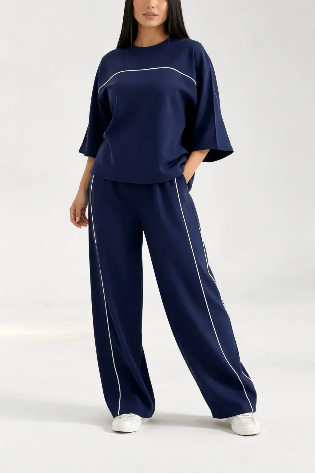 Navy Blue with White lining Plain plazzo