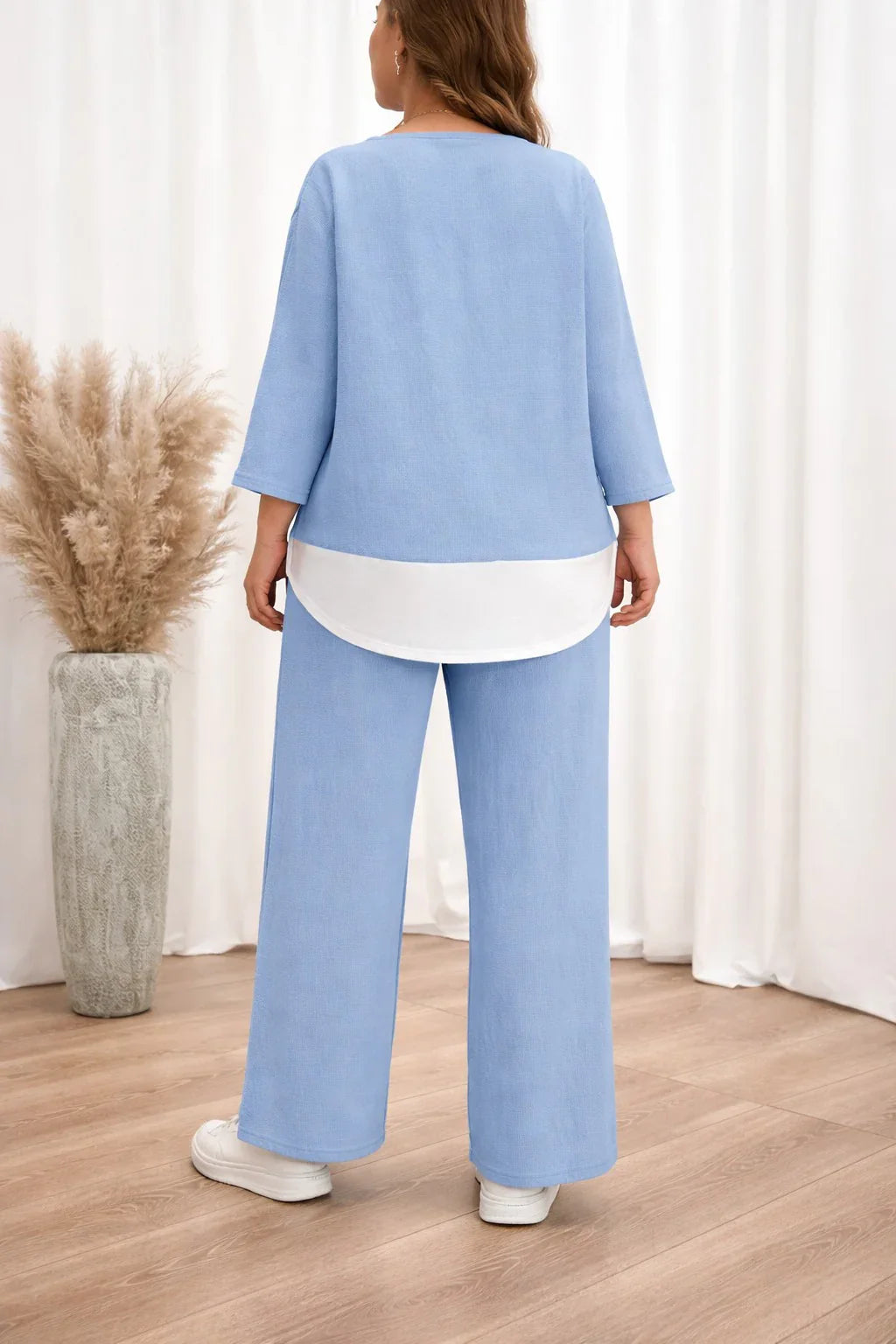 Sky blue with White Bottom line Plain plazzo