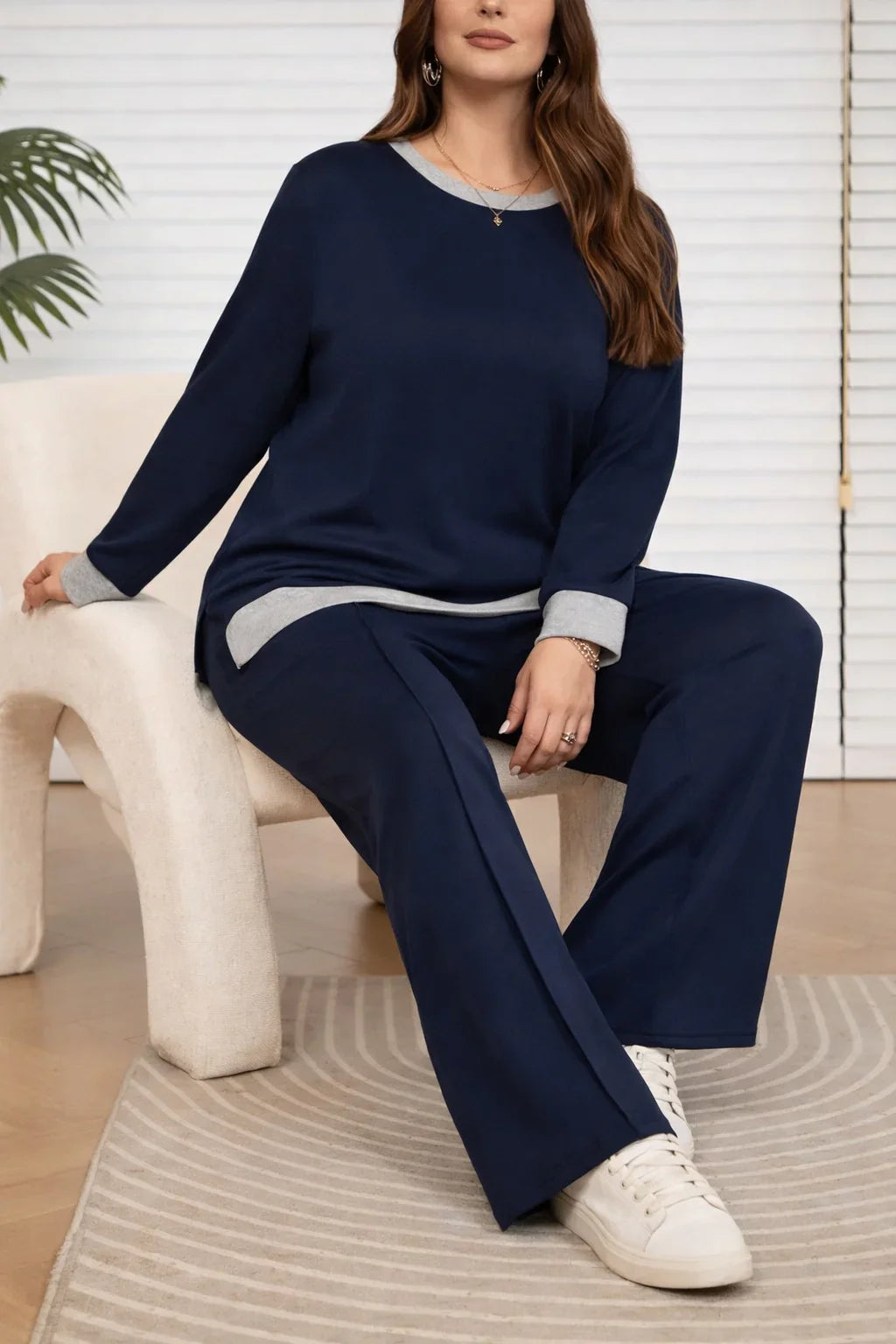 (New) Navy blue Grey round neck with grey Bottom plain Plazo