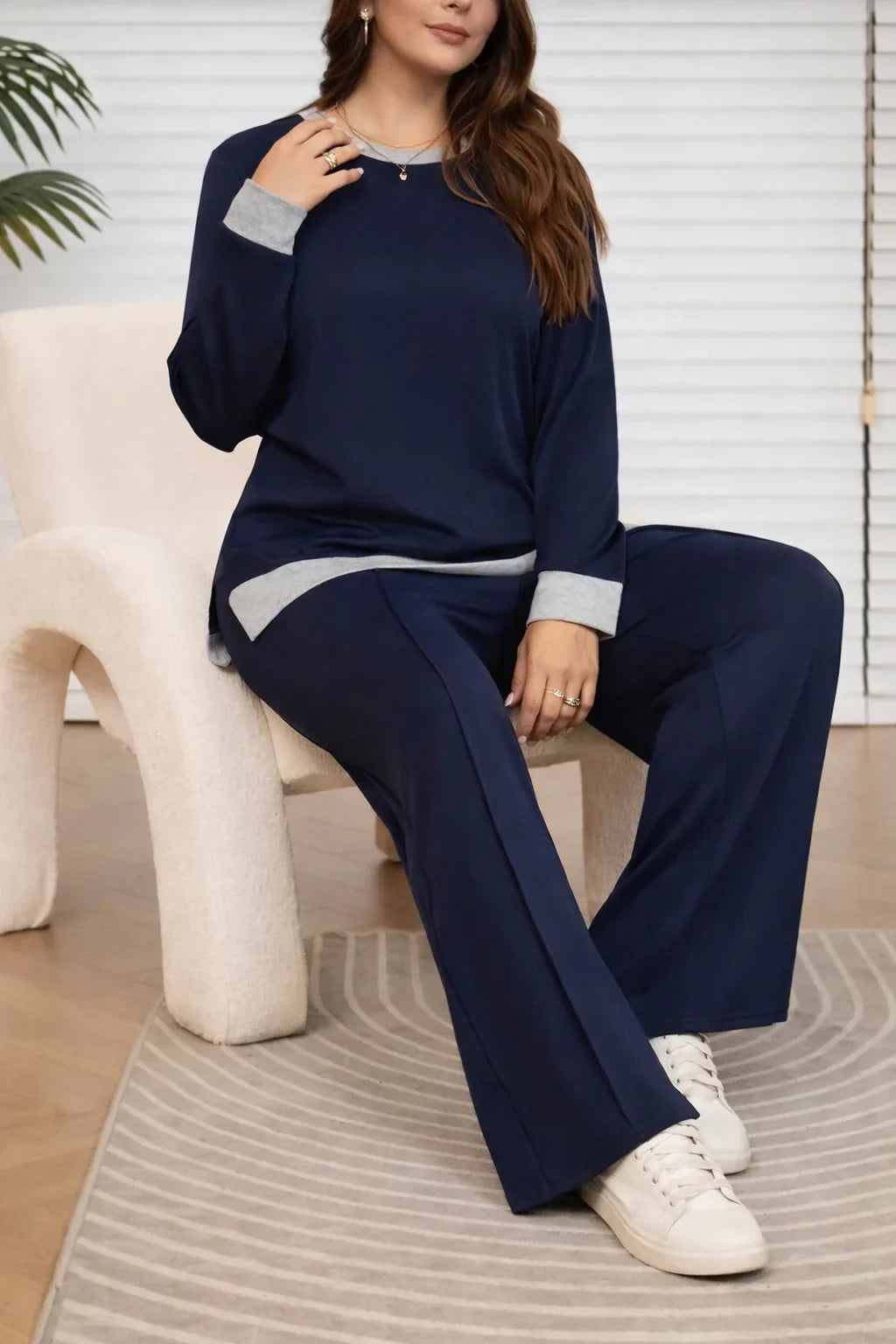 (New) Navy blue Grey round neck with grey Bottom plain Plazo