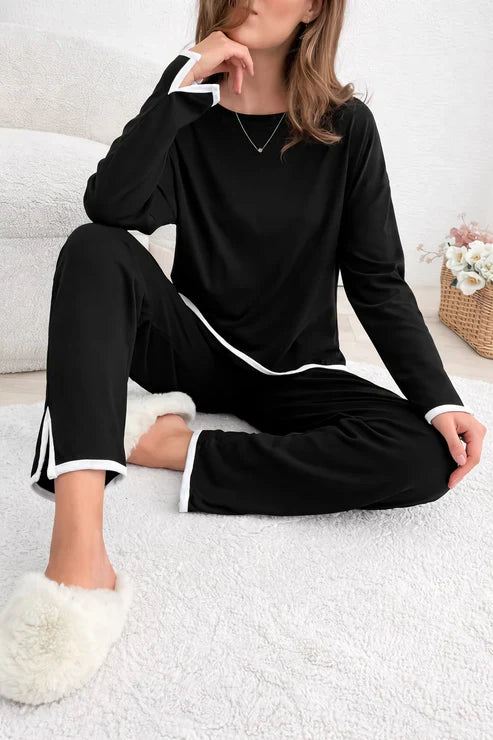 (New) Black with White Cut sleeves pipen with cut pipen plazo night suit