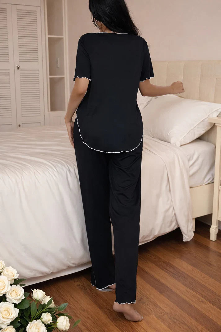 (New) black Collar with white bow half sleeves night suit