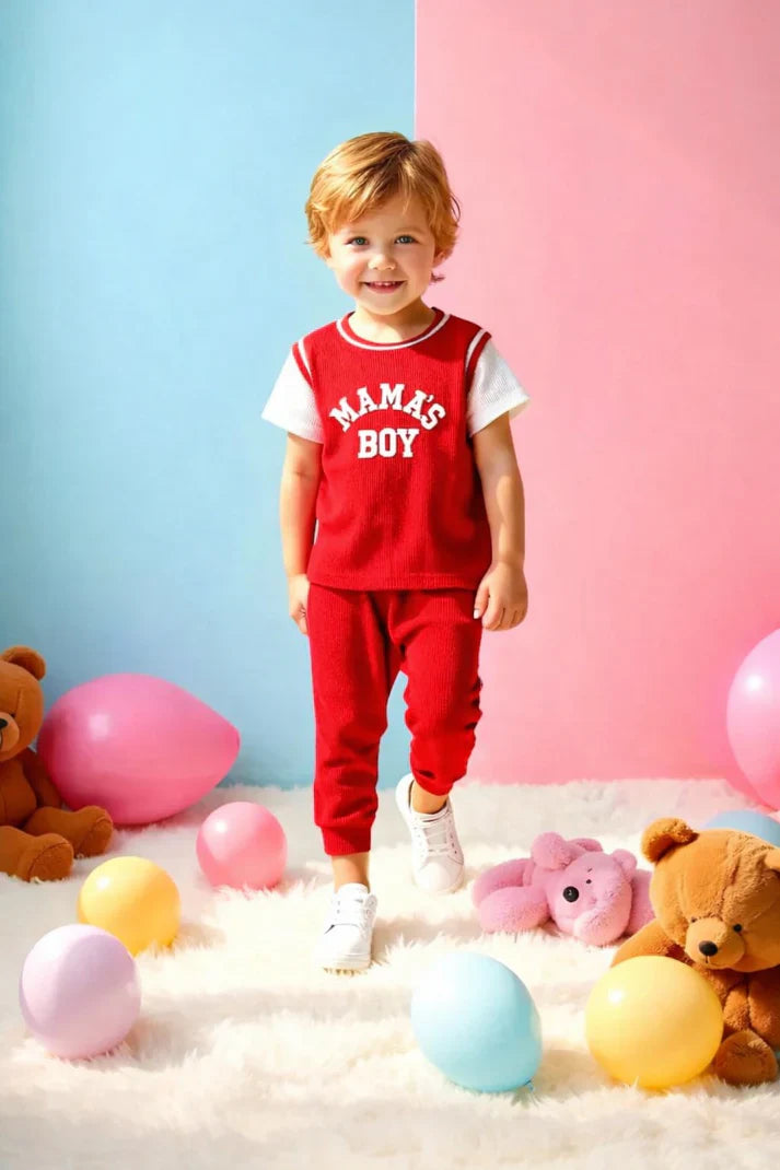 Red half sleeves Mama's Boy kids night suit