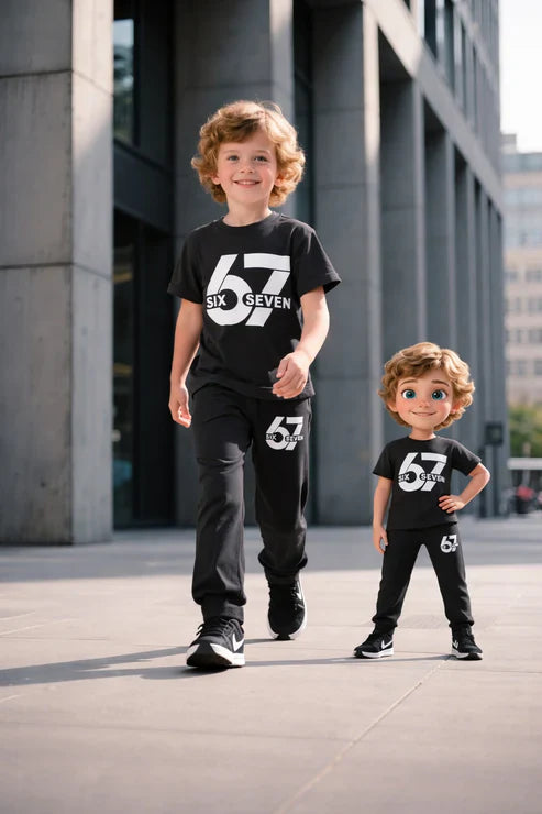 Black half sleeves 67 printed kids suit