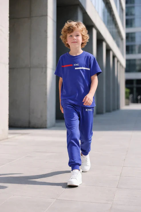 Blue King Printed Half sleeves kids suit